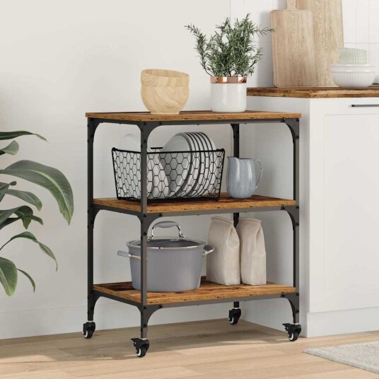 vidaXL Kjøkkenvogn Gamle tre 60 x 41 x 76 cm Konstruert tre