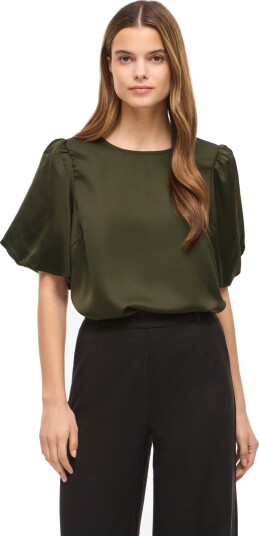 Vila Viellette 2/4 Satin Puff Top Noos Khaki green 36