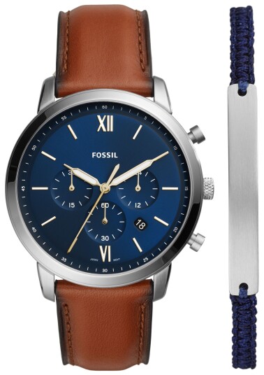 Fossil Herreklokke FS5708SET Neutra Chronograph Blå/Lær Ø44 mm