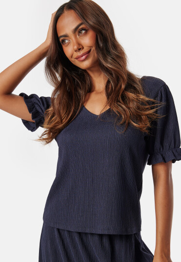Happy Holly Puff Sleeve V-neck Top Dark blue 48/50