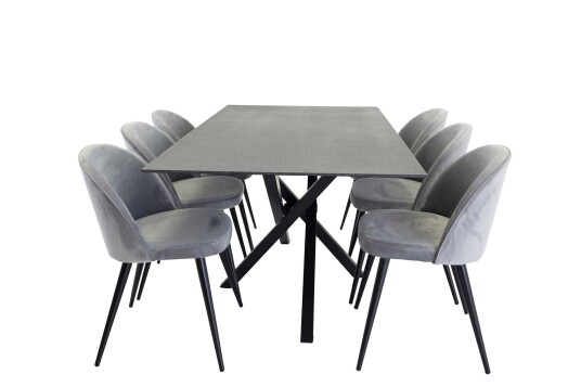 Venture Design Piazza & Velvet spisegruppe Grå/mørkegrå 6 stoler & bord 180 x 90 cm