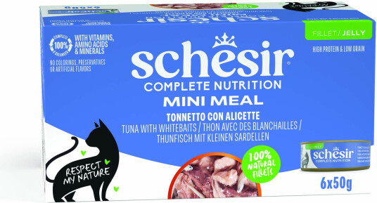 Schesir Våtfôr Complete Nutrition Filet I Gelé Tunfisk Med Hvit Fisk 6 X 50 G