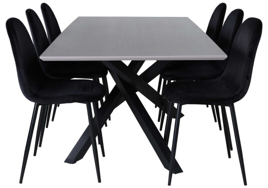 Venture Design Piazza & Polar spisegruppe Svart/svart 6 stoler & bord 180 x 90 cm