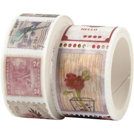 Diverse Masking Tape Frimerke- og blomstermotiver L: 3+5 M B: 20+25 mm 2 rl 1 pk Diverse Masking Tape Frimerke- og blomstermotiver L: 3+5 M B: 20+25 mm 2 rl 1 pk