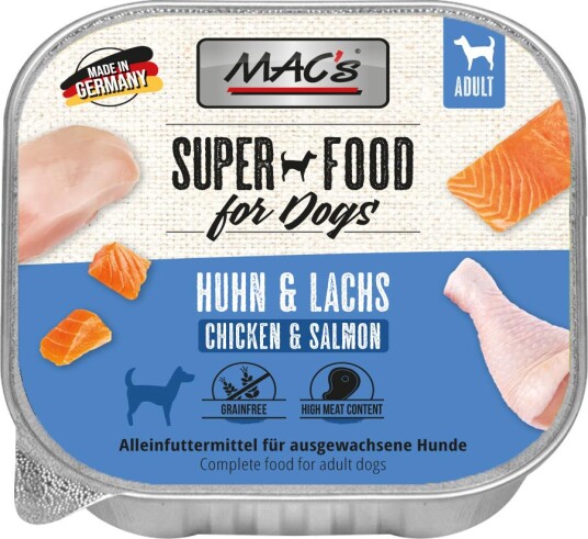 Mac'S Super Food For Dogs Laks Og Kylling 10X150G Våtfôr