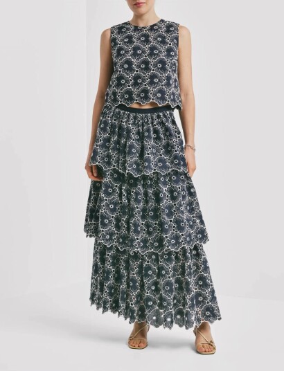 by Ti Mo Broderie Anglaise Top Blue M