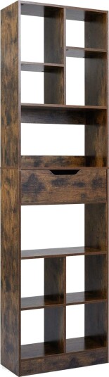Bokhylle i tre med 10 hyller og skuff – 50x24x180 cm