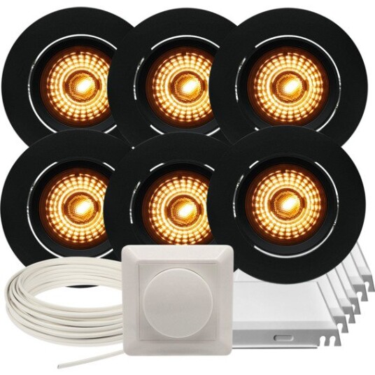 Namron Downlightpakke Alfa Warmdim Matt Sort 6 Pk