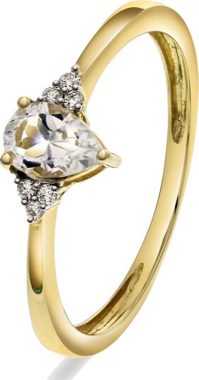 Bella dråpering i 585 gult gull med diamanter 0,04 ct med hvit topaz, størrelse 50