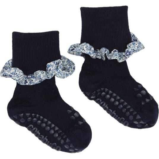 Gobabygo Dark Blue / Katie And Millie Blue Non-slip Strømper Bambus / Liberty 6-12 mdr