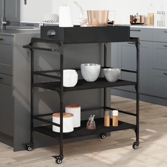 Kjøkkentralle svart 81,5x41x92,5 cm konstruert tre 842341 Kjøkkentralle svart 81,5x41x92,5 cm konstruert tre 842341