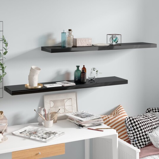 vidaXL Flytende vegghyller 2 stk h?yglans svart 120x23,5x3,8 cm MDF
