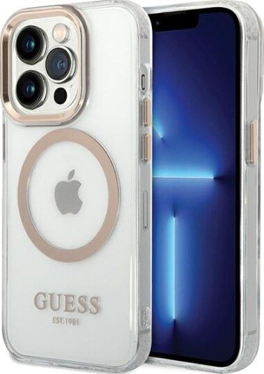 Guess Magsafe-deksel med metallkontur for iPhone 15/14/13 - Gull