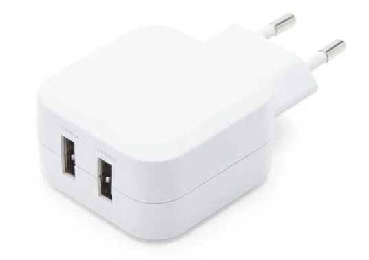 Linocell USB-lader 4,8 A med 2 utganger - Hvit