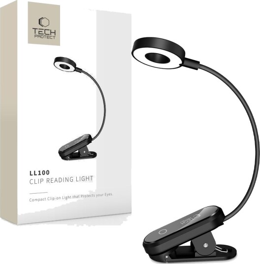 Tech-Protect LL100 Trådløs Lampe med Klips og USB-A/USB-C Kabel 30 cm - Svart