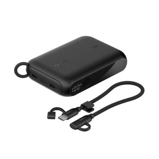Belkin 10 000 mAh Powerbank med Skjerm og Hurtigladning USB-C Svart