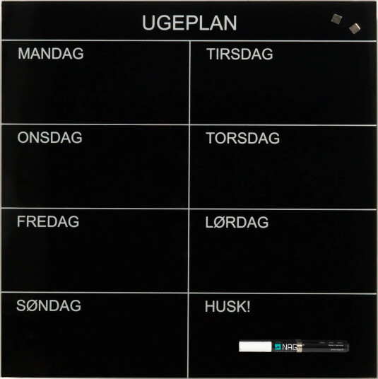 Magnetisk Naga Ugetavle I Glas 45X45 Cm Sort - Dansk Tekst