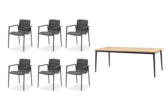 Cane-line Core spisegruppe Grå/teak 6 lenestoler & bord 210 x 100 cm