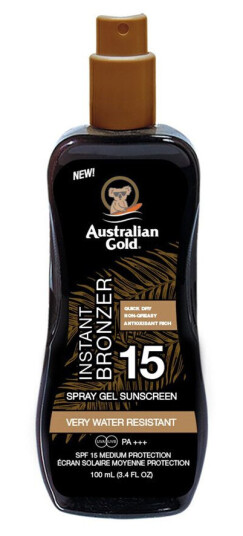 Australian Gold Instant Bronzer Spray Gel With Bronzer SPF15 100m Australian Gold Instant Bronzer Spray Gel With Bronzer SPF15 100m