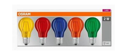 Osram LED-pære NORMAL E27 Fargede 5-PACK blå/grønn/orange/gul/rød Osram LED-pære NORMAL E27 Fargede 5-PACK blå/grønn/orange/gul/rød