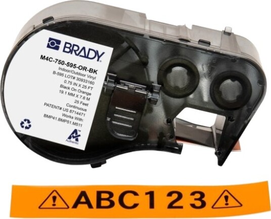 Brady M4c 750 595 Or Bk Sort Oransje Selvklebende Skriveretikett Kontinuerlig Etikett Vinyl Trermisk Overføring Akryl