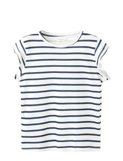 Mango Ruffled Striped T Shirt White 5 6 Mango Ruffled Striped T Shirt White 5 6