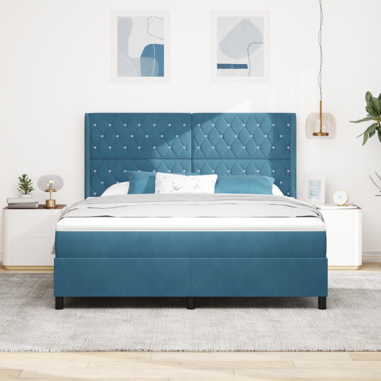 Boksfjær Seng med pute med hodegjerde Blå 180 x 200 cm Fløyel
