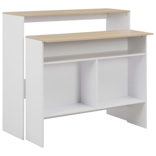 Barbord med 2 bordplater hvit og eik 130x40x120 cm 280220