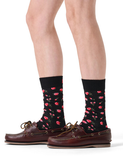 Happy Socks Roses Sock   Black   36 40