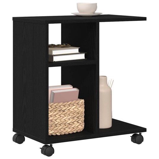 Sidebord med hjul svart eik 50x30x55 cm laget av tre