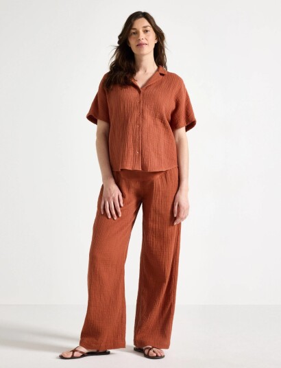Lindex Mom Straight Crinkled Trousers   Orange   S