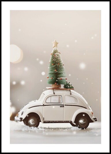 Toy White Car with Christmas Tree Plakat Plakat / 50x70cm