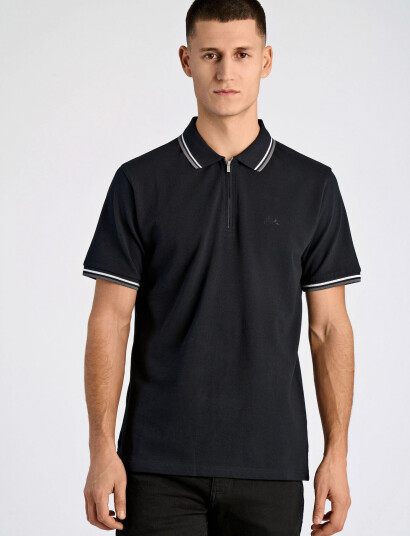 Lindbergh Polo Pique W. Zip - Black - M