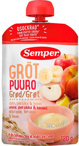 Semper Grøt med eple, fersken og banan fra 6 mnd. - 120 g Semper Grøt med eple, fersken og banan fra 6 mnd. - 120 g
