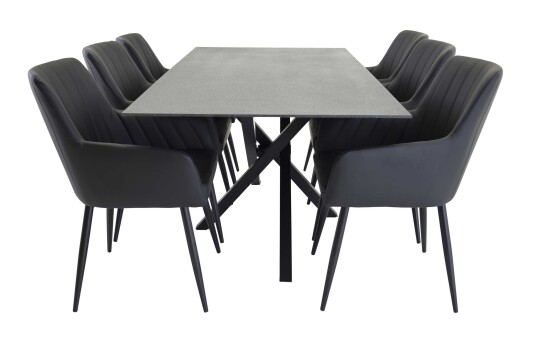 Venture Design Piazza & Comfort spisegruppe Grå/svart 6 st stoler & bord 180 x 90 cm