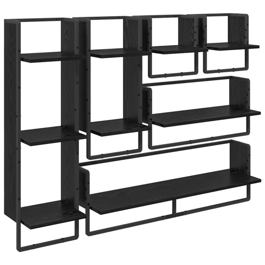  Vegghyllesett 6 pcs Svart Eik 100 x 25 x 30 cm Konstruert tre