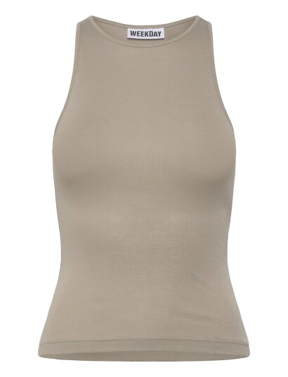 Weekday Fitted Cotton Jersey Tank Top   Beige   XXS