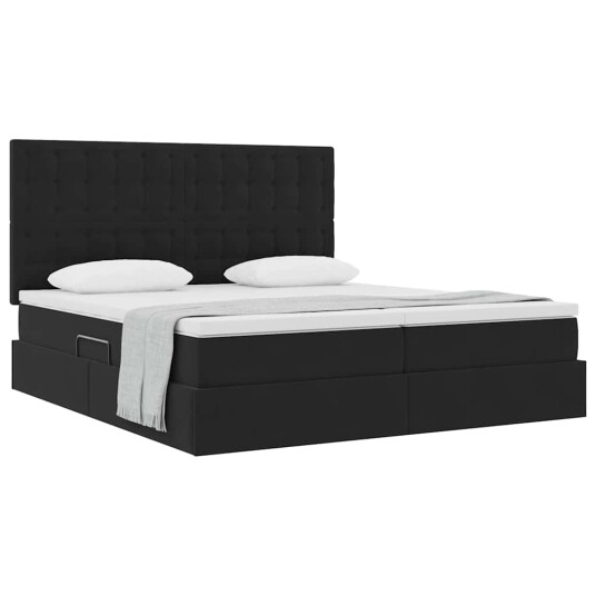 Seng med Oppbevaring med madrass Svart 200 x 200 cm Fløyel