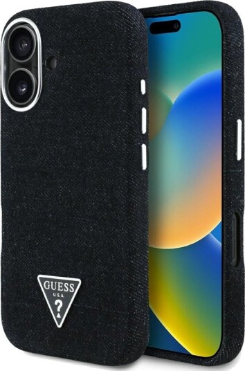 GUESS Denim Triangle Logo MagSafe case for iPhone 16 - black GUESS Denim Triangle Logo MagSafe case for iPhone 16 - black