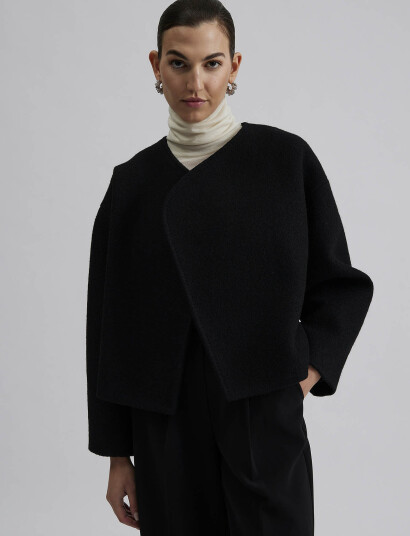 Malina Elia Cropped Wool Blend Jacket - Black - XL x 58 Malina Elia Cropped Wool Blend Jacket - Black - XL x 58