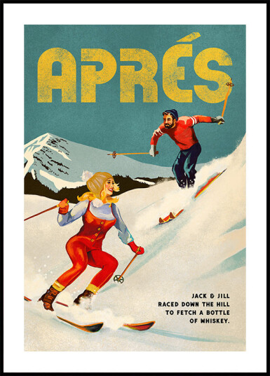 Vintage Pin Up Apres Whiskey Ski Couple Plakat Plakat / 30x40cm