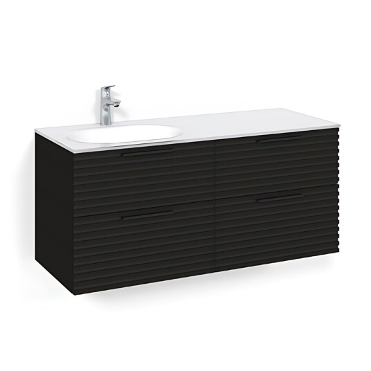 Macro Design Crown Stripe Servantskap 4-skuff - med Venstre Glasservant 120cm Svart eik / Glass Edge Hvit