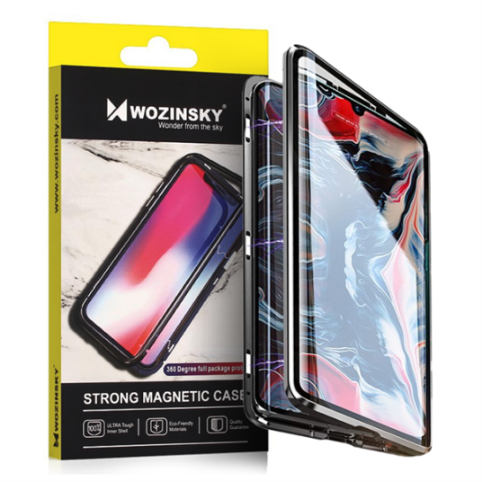 Wozinsky Full Magnetic Case 360 Cover Front and Back Cover with Built in Glass Vivo X60 Black and Clear
