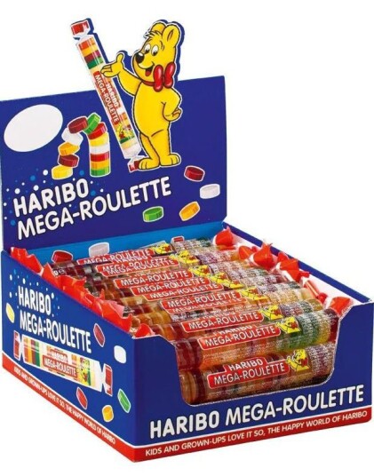 40 stk Haribo Mega Roulette Fruit Vingummi med Fruktsmak Hel Eske 1,8 kg