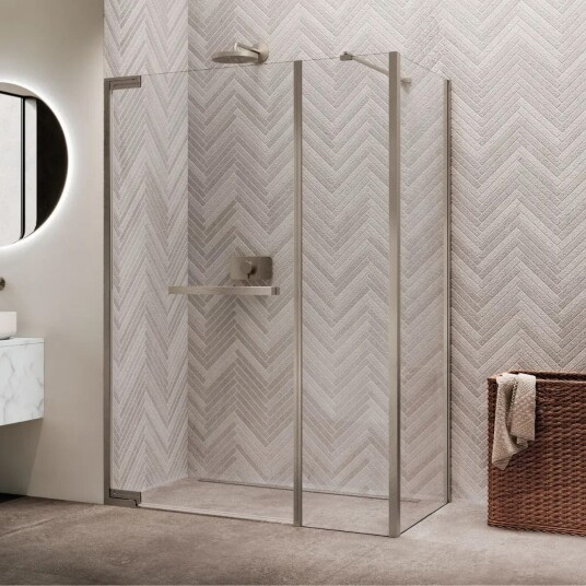 Novellini N180 GFL Slagdør Inlinea for Hjørne 98-180cm Børstet Stål / 180cm Klart Glass