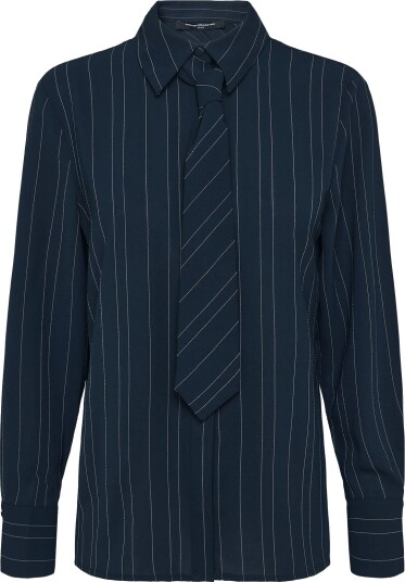 French Connection Erma Pin Stripe Tie T Shirt   Navy   XS