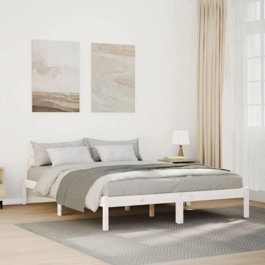  Ekstra lang sengeramme uten madrass hvit 140x220 cm heltre furu 8721158393470