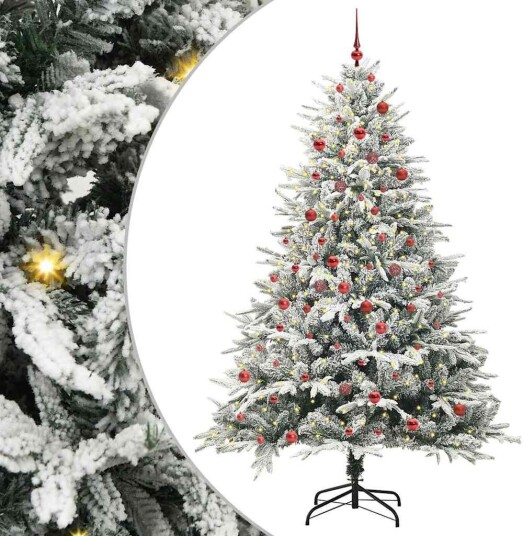 Kunstig forhåndsbelyst juletre med kule sett grønn 210 cm