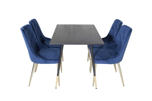Venture Design Dipp & Velvet spisegruppe Svart/blå 4 st stoler & bord 120 x 85 cm