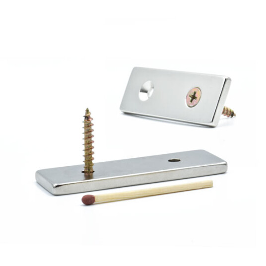 Kjøp sterk magnetplate 60 x 20 x 4 mm med to forsenkede hull